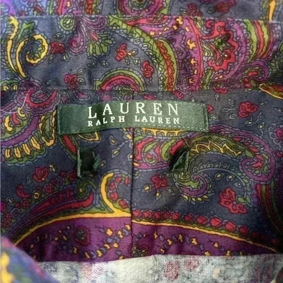 Womens Lauren Ralph Lauren Paisley Button Down Shirt Blouse Multi Color - Picture 9 of 15